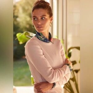 J.McLaughlin Pink Crew Neck Ribbed Knit Gold Buttons Sweater Shirt Top